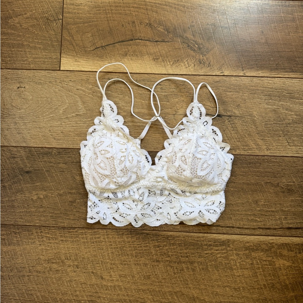 Abercrombie White Lacy Strappy Racerback Bra Top Floral